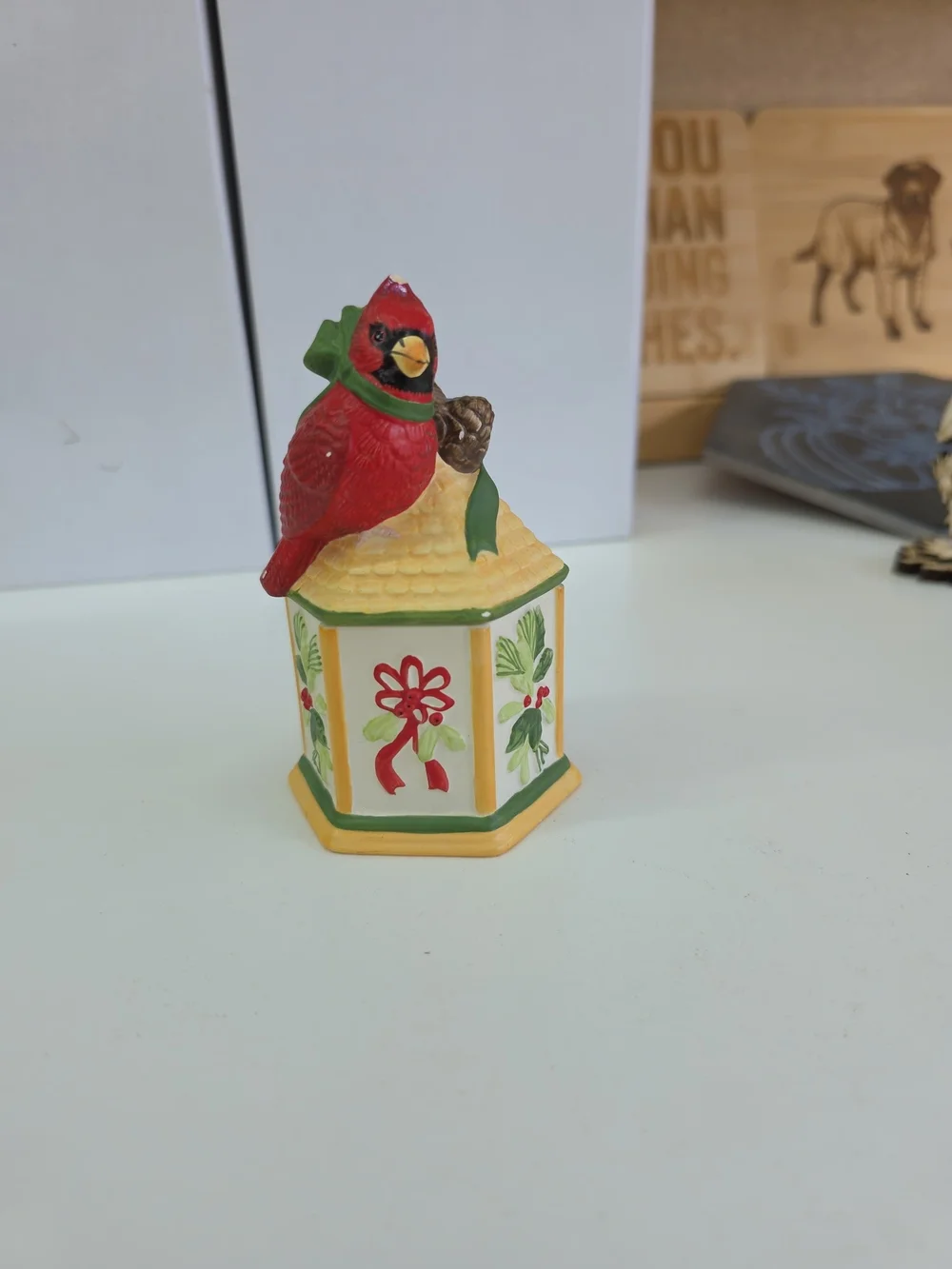 Lenox Red Cardinal and White Holiday Hexagonal Salt and Pepper Shakers